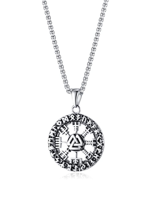 2190 pendant +with pearl chain 35+5cm] Titanium Steel Geometric  Pendant Hip Hop Man Necklace